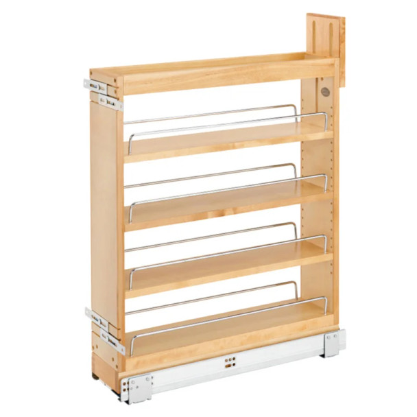 Rev-A-Shelf 448 Maple 6" 4-Shelf Base Cabinet Pullout Organizer with Soft-Close Slides, 448-BCSC-5C, 5", 5"W x 22 1/2"D x 25 1/2"H | 448BCSC5C