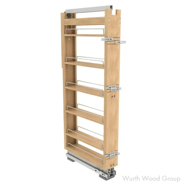 Rev-A-Shelf 448 Series 8"W Soft-Close / Soft-Open Full Extension Slides 51-59-5/16"H x 22"D 6 Shelf, Maple Pantry Filler - 448-TPF51-8-1 | 448TPF5181