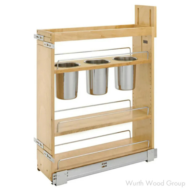Rev-A-Shelf 448UT Maple 7-1/8" 3-Bin 2-Shelf Base Cabinet Utensil Pullout Organizer with Soft-Close Slides, 448UT-BCSC-6C, 6.5" | 448UTBCSC6C