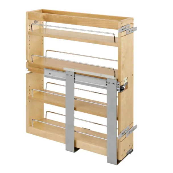 Rev-A-Shelf 449 Maple 6-1/4" 4-Shelf Base Cabinet Pullout Organizer with Soft-Close Slides, 449-BCSC-5C, 5" | 449BCSC5C