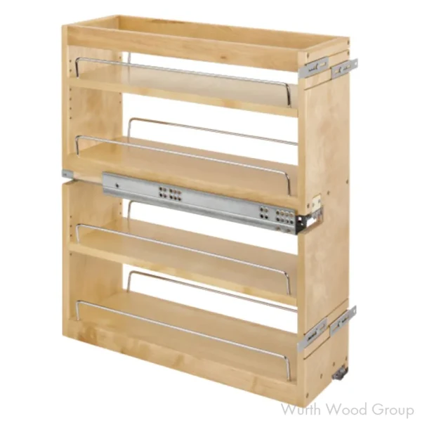 Rev-A-Shelf 449 Maple 7-1/2" 4-Shelf Base Cabinet Pullout Organizer with Soft-Close Slides, 449-BCSC-7C | 449BCSC7C