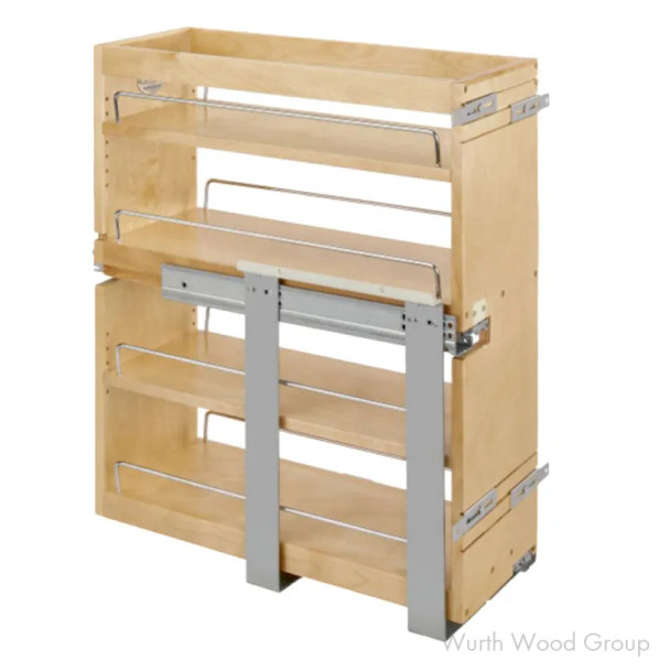 Rev-A-Shelf 449 Maple 9-1/4" 4-Shelf Base Cabinet Pullout Organizer with Soft-Close Slides, 449-BCSC-8C, 8" | 449BCSC8C