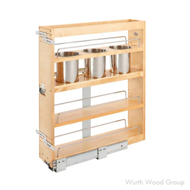 Rev-A-Shelf 449UT Maple 6-1/4" 3-Bin 2-Shelf Base Cabinet Utensil Pullout Organizer with Soft-Close Slides, 449UT-BCSC-5C, 9" | 449UTBCSC5C