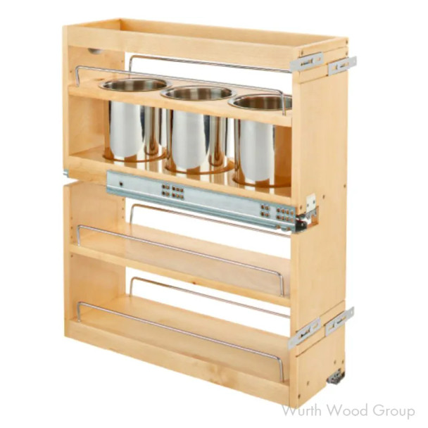 Rev-A-Shelf 449UT Maple 7-1/2" 3-Bin 2-Shelf Base Cabinet Utensil Pullout Organizer with Soft-Close Slides, 449UT-BCSC-7C | 449UTBCSC7C