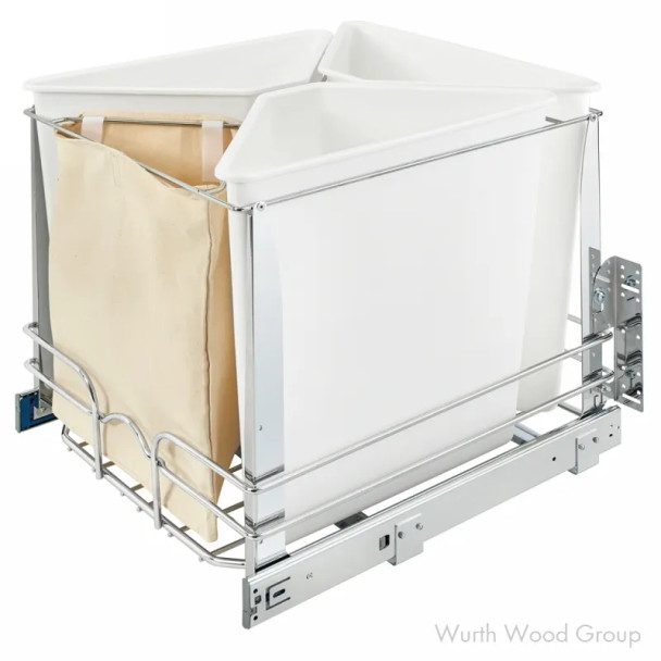 Rev-a-Shelf Double 27 QT Bottom Mount Waste Container Pull-Out with Undermount Soft-Close Slides, White - 4VLWCSC-1527F-24, SINGLE 35/50 QT | 4VLWCSC15FTB24