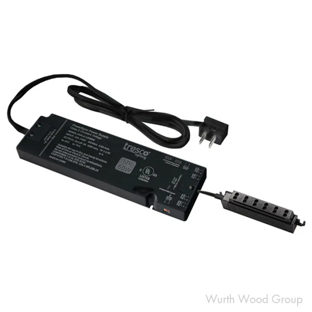 12V 60W PowerSync LED Power Supply w/6 Ports, Black | LPSPLG12V60W