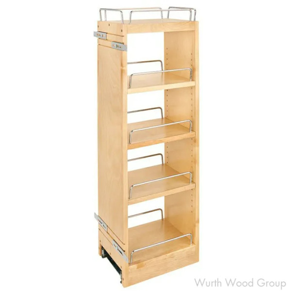Rev-A-Shelf 448 Maple 5-Shelf Wall Organizer 8" W x 32-5/32" H with Soft-Close Slides, 448-BBSCWC36-8C, 36" HIGH WALL 12" | 448BBSCWC368C