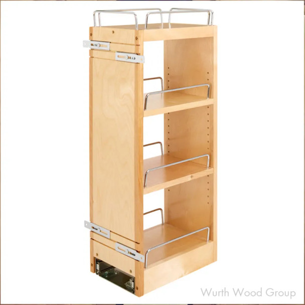 Rev-A-Shelf 448 Maple 4-Shelf Wall Organizer 8" W x 26-5/32" H with Soft-Close Slides, 448-BBSCWC-8C | 448BBSCWC8C