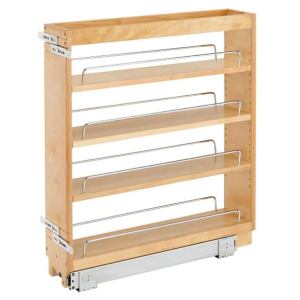 Rev-A-Shelf 448 Maple 5-1/2" 4-Shelf Base Cabinet Pullout Organizer with Standard Slides, 448-BC-5C, 5", 5"W x 22 1/2"D x 25 1/2"H | 448BC5C