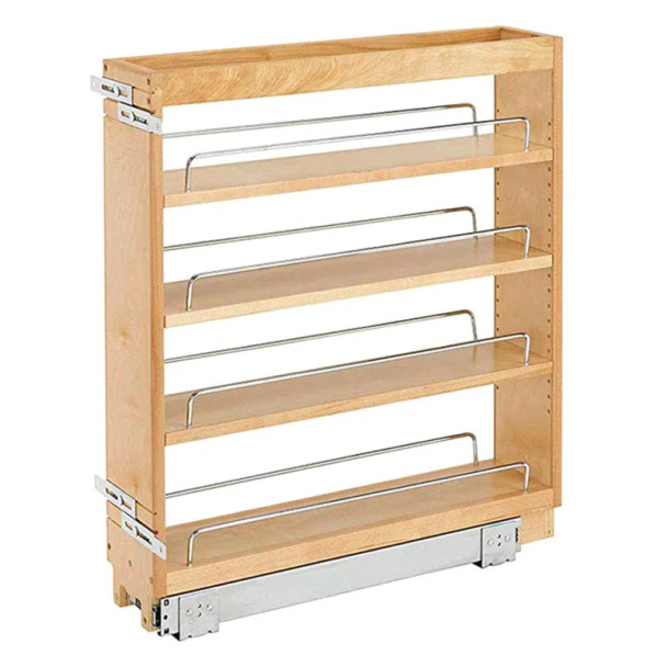 Rev-A-Shelf 448 Maple 6-1/2" 4-Shelf Base Cabinet Pullout Organizer with Standard Slides, 448-BC-6C, 6.5", 6 1/2"W x 22 1/2"D x 25 1/2"H | 448BC6C