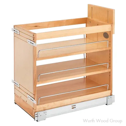 Rev-A-Shelf 448 Maple 11-3/4" 4-Shelf Base Cabinet Pullout Organizer with Soft-Close Slides, 448-BDDSC-11C | 448BDDSC11C