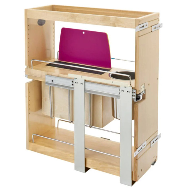 Rev-A-Shelf 449KB Maple 9-5/16" 1-Bin 1-Shelf Base Cabinet Organizer with Knife Block and Utensil Bin with Soft-Close Slides, 449KB-BCSC-8C | 449KBBCSC8C