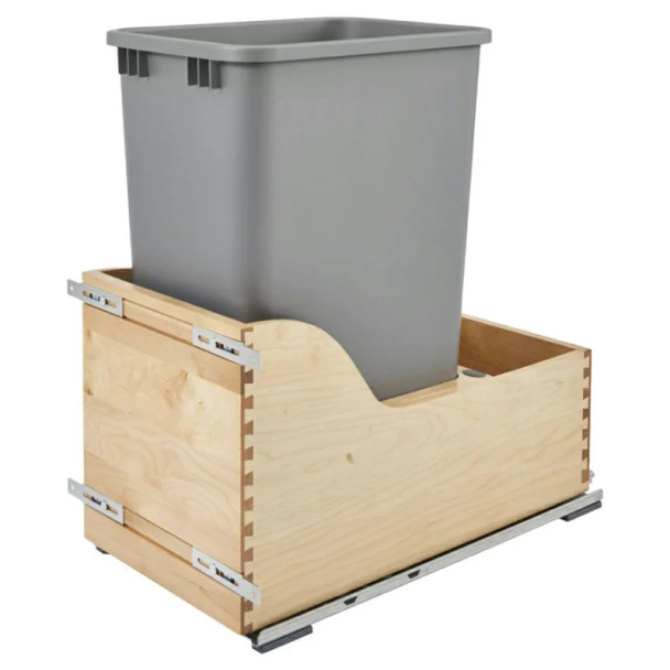 Rev-A-Shelf 4WCSD 12" Maple Bottom Mount Waste Pullout with 1-50 Quart Silver Bin Soft-Close, 4WCSD-1550DM-1, 50QT, 12"W x 22 1/2"D x 23 3/8"H | 4WCSD1550DM1