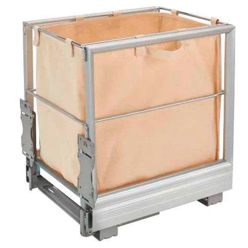 Rev-A-Shelf 14-9/16" Wide Pull-Out Single Wire Hamper with Canvas Bag, White Finish | 519015RM111