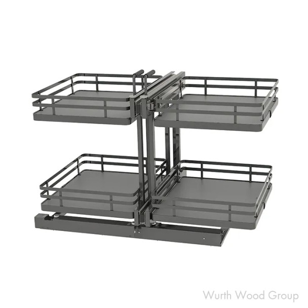 Rev-A-Shelf 53PSPE Two-Tier Blind Corner Kit for 15" Opening and Soft-close Full extension Slides Orion Gray, Non-handed - 53PSPE-15SC-FOG | 53PSP15SCFOG