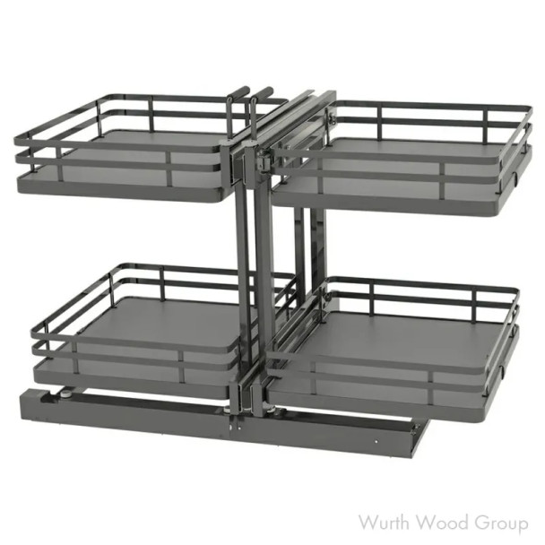 Rev-A-Shelf 53PSPE Two-Tier Blind Corner Kit for 18" Opening and Soft-close Full extension Slides Gray, Non-handed - 53PSPE-18SC-FOG | 53PSPE18SCFOG