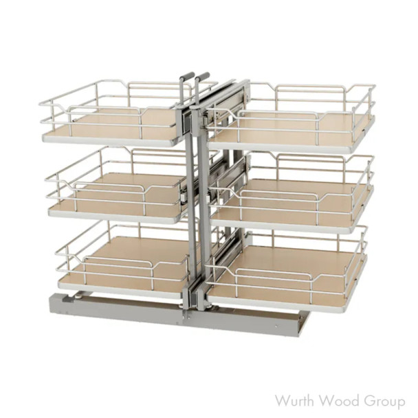 Rev-A-Shelf 53PSP3 Three-Tier Blind Corner Kit for 15" Opening and Soft-close Full extension Slides Maple, Non-handed - 53PSPE3-15SC-MP | 53PSPE315SCMP