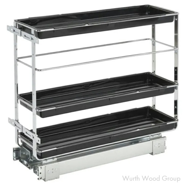 Rev-A-Shelf 548 Black 7-7/8" 3-Shelf Base Cabinet Pullout Organizer with Standard Slides, 548-BC-8C | 548BC8C