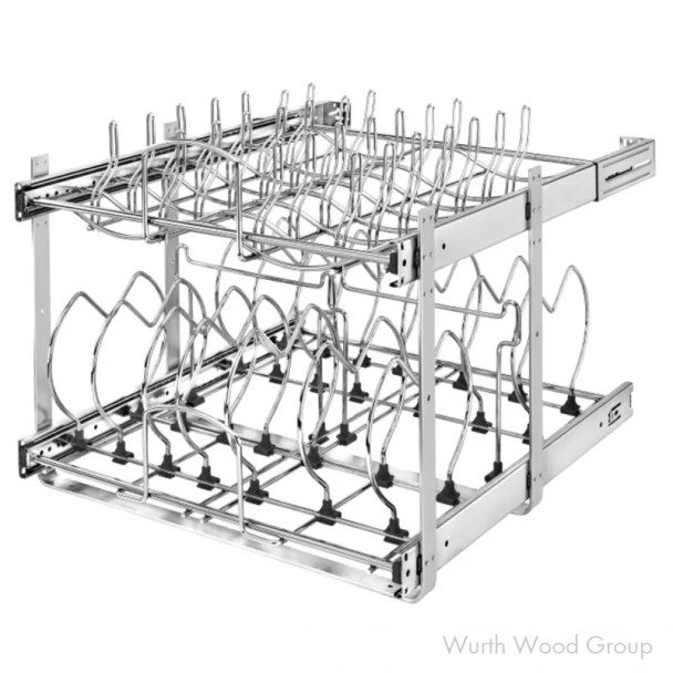 Rev-A-Shelf 5CW2 Chrome 20-3/4" 2-Shelf Cookware Organizer with Standard Slides, 5CW2-2122-CR, 21" | 5CW22122CR