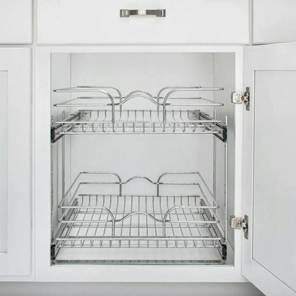 Rev-A-Shelf 5WB2 Chrome 17-3/4" 2-Shelf Pullout Organizer with Standard Slides, 5WB2-1822CR-1, 18"X22", 17-3/4"W x 22"D x 19"H | 5WB21822CR