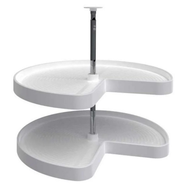 Rev-A-Shelf LD-2472 28" D White Polymer Kidney Shape Lazy Daisy Susan Independently Rotating, 2 Tray Set with Hardware, LD-2472-28-11-1 | LD247228111