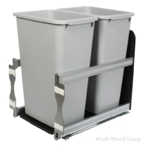 15-3/8" Platinum Bottom Mount Waste Pullout with 2-50 Quart Platinum Bins Soft-Close, Knape and Vogt USC18-2-50PT | USC18250PT