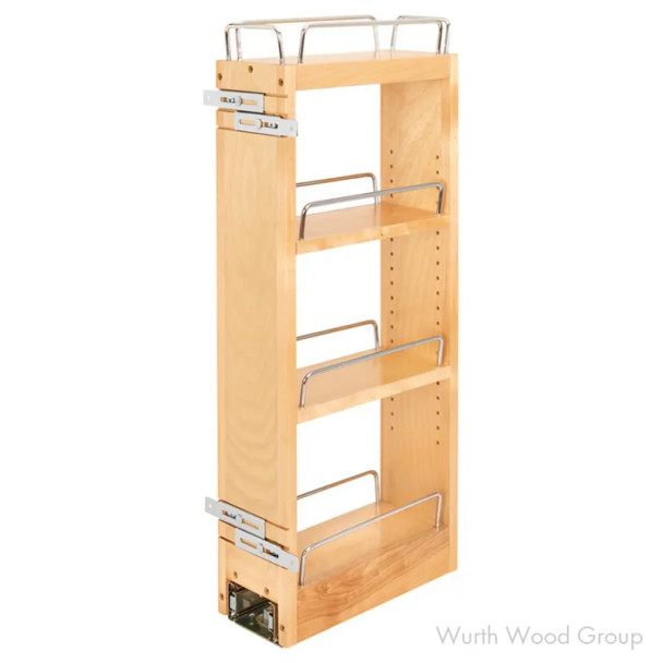 Rev-A-Shelf 448 Maple 4-Shelf Wall Organizer 5" W x 26-5/32" H with Soft-Close Slides, 448-BBSCWC-5C | 448BBSCWC5C