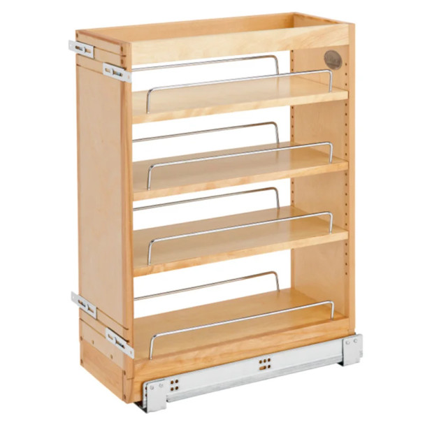 Rev-A-Shelf 448 Maple 8-3/4" 4-Shelf Base Cabinet Pullout Organizer with Soft-Close Slides, 448-BC19SC-8C, 8-1/2"W X19"D X 25-1/2"H | 448BC198C