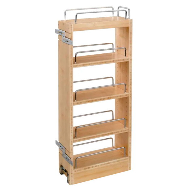 Rev-A-Shelf 448 Maple 5-Shelf Wall Organizer 8" W x 26-1/4" H with Standard Slides, 448-WC-8C, 8"W x 10 3/4"D x 26 1/4"H | 448WC8C
