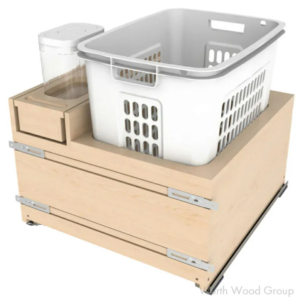 21" Wood Base Cabinet Bottom–Mount Hamper Pullout with Single 1.5bu Hamper/BLUM Soft–Close Slide | 4WHOX24DMSC1