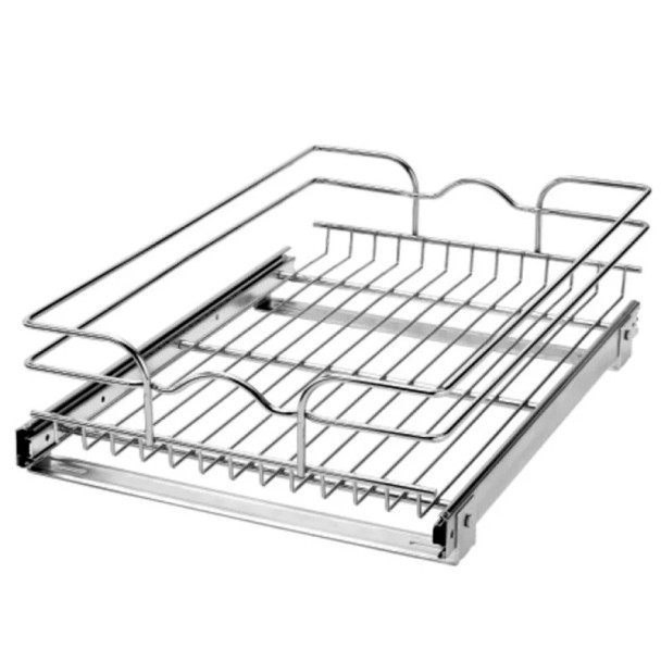 Rev-A-Shelf 5WB1 Chrome 14-1/2" 1-Shelf Pullout Organizer with Standard Slides, 5WB1-1522CR-1, 15"X22", 14-3/8" (365 mm) W x 22" (559 mm) D x 7" (178 mm) H | 5WB11522CR