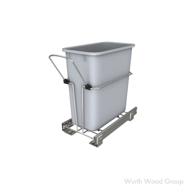 Rev-A-Shelf RUKD 8-5/8" Chrome Bottom Mount Waste Pullout with 1-20 Quart Grey Bin Standard, RUKD-820-1 | RUKD8201