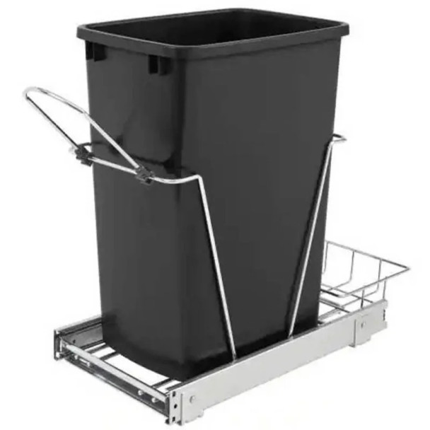 Rev-a-Shelf Pullout Waste Containers - Black/Chrome, 10-5/8" (270mm) W x 22" (559mm) D x 19-1/4" (489mm) H | RV12KD18CS