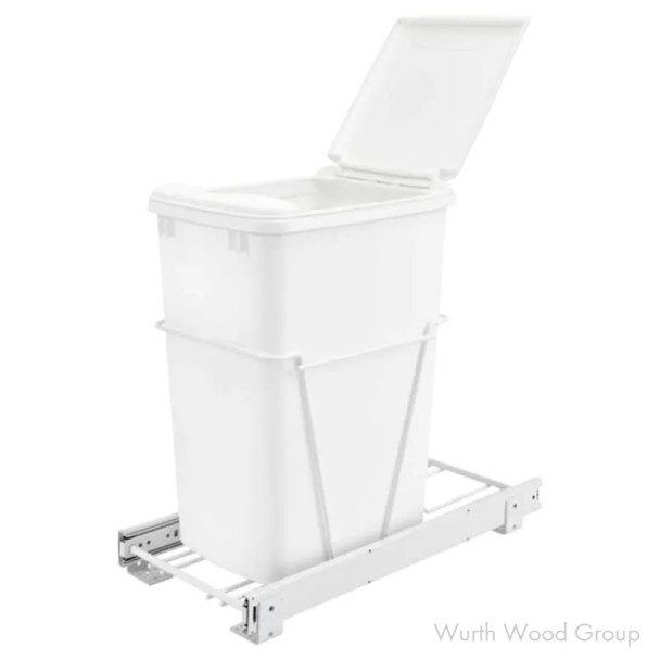 Rev-A-Shelf RV 10-15/32" White Bottom Mount Waste Pullout with 1-35 Quart White Bin Standard, RV-12PB S, 10-5/8"X22X19 | RV12PBS