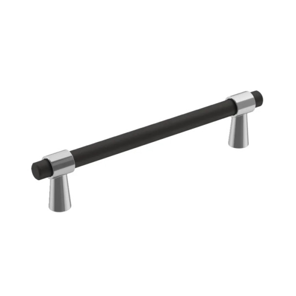 Amerock Mergence Series 5-1/16 in (128 mm) Center to Center Polished Chrome/Matte Black Pull, -BP36859FB26 | BP36859FB26