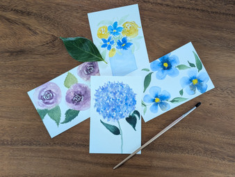 Hand Painted Floral Watercolor Postcards - 4 Pack (8)