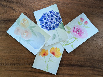 Hand Painted Floral Watercolor Postcards - 4 Pack (15)