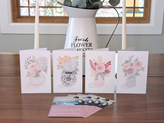 Floral Vase Watercolor Print Cards - Set of 4