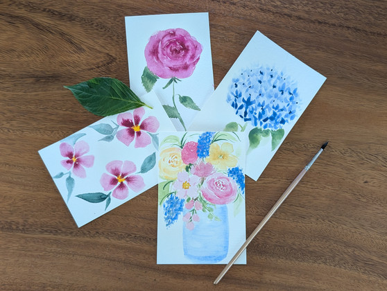 Hand Painted Floral Watercolor Postcards - 4 Pack (2)