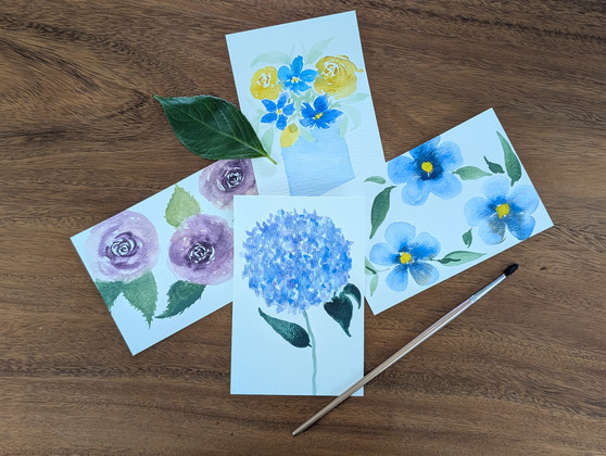 Hand Painted Floral Watercolor Postcards - 4 Pack (8)