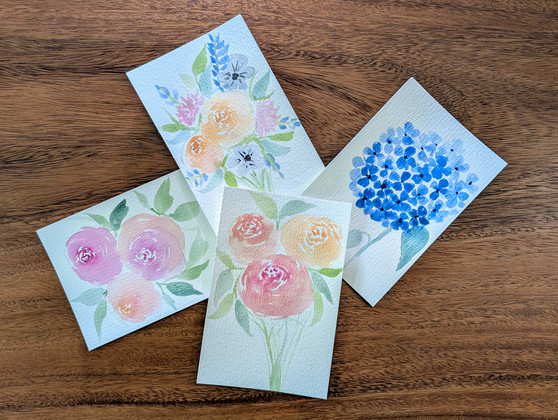 Hand Painted Floral Watercolor Postcards - 4 Pack (17)
