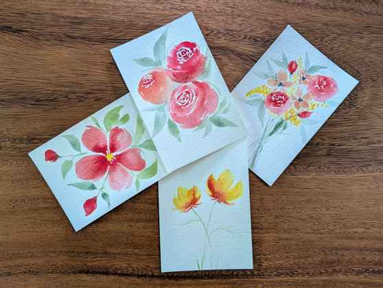 Hand Painted Floral Watercolor Postcards - 4 Pack (18)