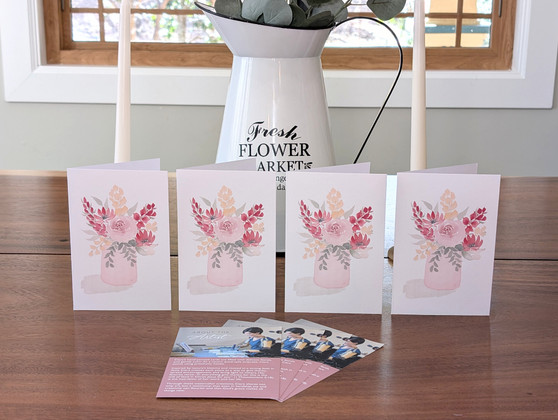 Floral Vase Watercolor Print Cards - Variation 3 (4 Pack)