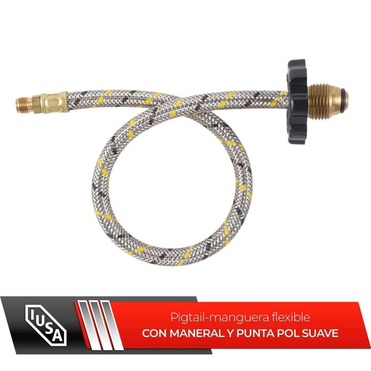 Manguera con maneral para conexión de gas L.P. y gas natural