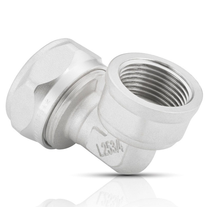 Codo 90° de latón niquelado tipo hembra 16 x 1/2” NPTH