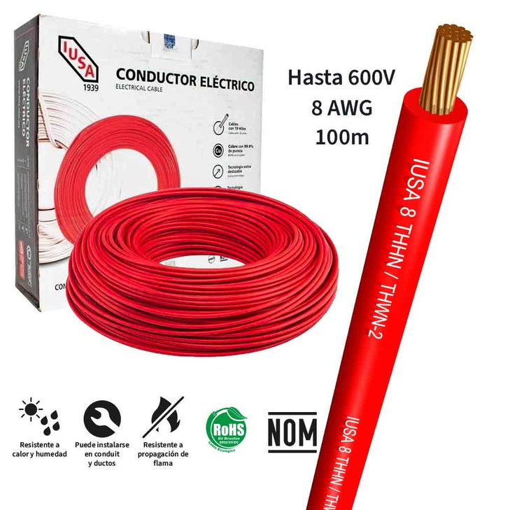 Cable THW-LS/THHW-LS CE RoHS 8 AWG IUSA, en caja color rojo