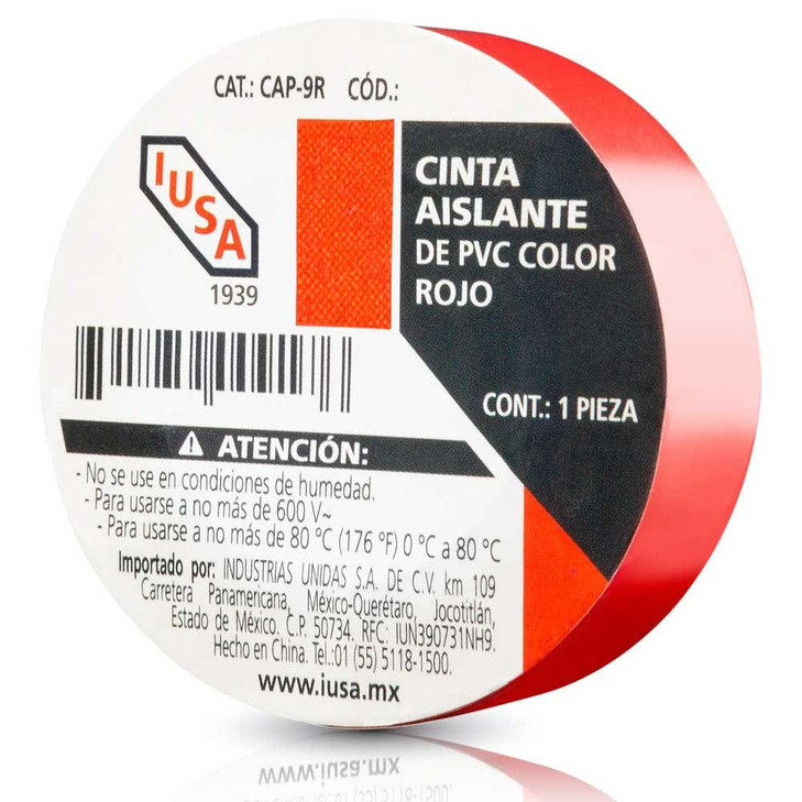 Cinta aislante de pvc, 18 m color rojo