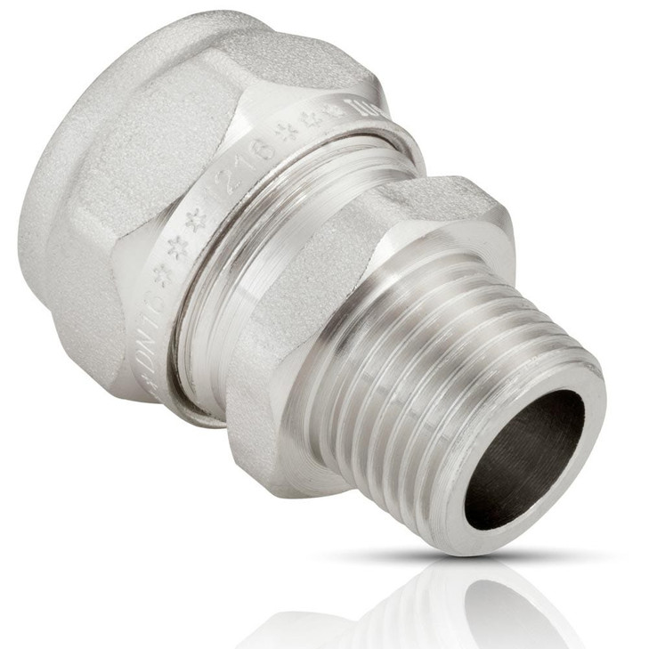 Conector de latón niquelado para regulador de gas 16 x 3/8”