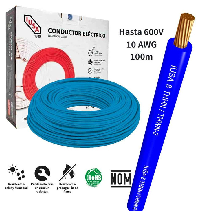 Cable THW-LS / THHW-LS CE RoHS, caja de 100 m, 10 AWG, azul