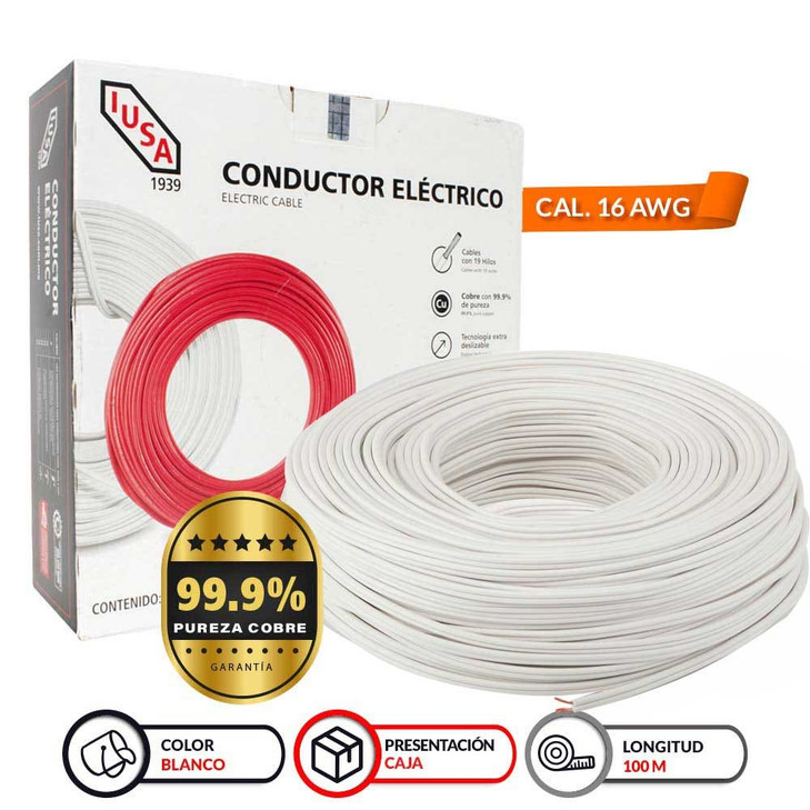 Cordón flexible tipo POT (SPT) IUSA 16 AWG color blanco